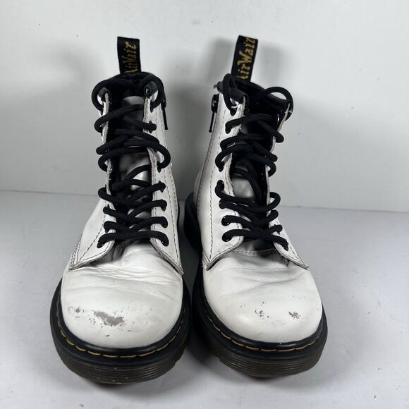 Dr. Doc Martens 1460J Lace Up White Combat Boots Youth Size 12 - Picture 2 of 7